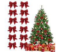 MUNSKT 12PCS Red Christmas Bows for Tree Decorations, 5.9 Inch Glitter Wreath Bows, Xmas Tree Bowknot Ornaments,Glitter Bows, Decorative for Home Christmas Party