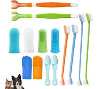 MUNSKT 14 Pack Pet Dog Toothbrush, 2 Triple Head Pet Toothbrushes 4 Double Head Toothbrush 8 Pack Finger Rubber Silicone Toothbrushes Multi-Angle Dental Cleaning Brushes for Dog Cat pet Tooth Health