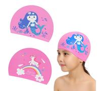 MUNSKT 2 Pcs Pink Girls Swimming Caps, Mermaid & Unicorn Patterns, Waterproof Fabric Swim Hats for Ages 2-8, Soft, Elastic & Stylish for Pool, Beach & Swimming Lessons