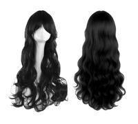 MUNSKT 23.6 Inch/60 cm Long Wave Wigs, Layered Curly Hair with Nets, Bangs Straight Synthetic Fiber for Women Cosplay Halloween Carnival Party Daily Use