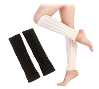 MUNSKT 2Pairs Leg Warmers for Women Girls, Winter Knitted Crochet Knee Ankle Warmer, Solid Striped Trendy Boot Cuffs Socks, 80s Party Dance Sports Yoga Accessories