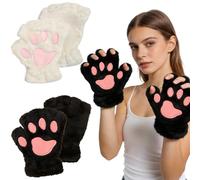 MUNSKT 2PCS Cat Paw Fingerless Gloves, Plush Fingerless Gloves， Cute Half Finger Warm Winter Cat Cosplay Gloves For Women And Teenage Girls