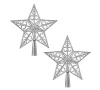 MUNSKT 2Pcs Christmas Tree Topper Star Vintage Lightweight Classic Plastic Hollow Out Xmas Decoration 20CM Silver Glittered Star Ideal Christmastide Decor for Nativity Celebrations Ornament Tree Toppe