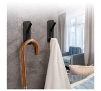 MUNSKT 2PCS Self Adhesive Hooks, Black Stainless Steel Heavy Duty Metal Hangers for Towel Coat Hat Key Handbag Tote Umbrella Backpack, Stick on Vestibule Wall Door Bathroom Shower Kitchen