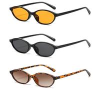 MUNSKT 3 Pack Retro Oval Sunglasses for Women 90s Trendy Small Face Sun Glasses Small Vintage Cat Eye Sunglasses Set Trendy Narrow Glasses for Women