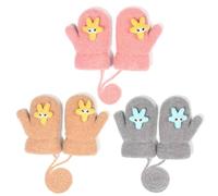 MUNSKT 3 Pairs Kids Thick Knitted Gloves Toddler Baby Winter Warm Mittens, Cute Full Finger with Anti-Lost String Plush Lined, Stretch Soft Comfortable for Girls Boys 0-6 Years
