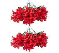 MUNSKT 4 Pack Artificial Poinsettia Bushes,7 Heads Silk Fabric Christmas Red Poinsettia Bushes, Artificial Poinsettia Bouquet Fake Poinsettias Flowers for Xmas (Red)