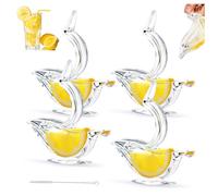MUNSKT 4 Pack Manual Lemon Squeezers with Cleaning Brush, Acrylic Slice Fruit Juicer for Orange Lemon Lime Pomegranate, Transparent Portable Bird Shape, Kitchen Restaurant Supplies