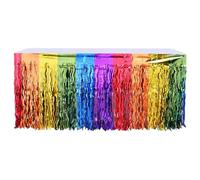 MUNSKT 4 Pack Rainbow Metallic Foil Fringe Table Skirt, Beautiful Wavy Metallic Tinsel Foil Fringe Table Skirts, Rainbow Table Decors for Birthday Wedding Bridal Shower Unicorn Pride Party