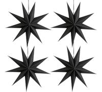 MUNSKT 4 Pcs Paper Christmas Decorations, Hanging Paper Stars Lanterns Chains for Xmas Tree, Ceiling, Home, 30 cm DIY Christmas Decor for Holiday Party, Festive Crafts (Black)