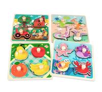 MUNSKT 4 Pcs Wooden Puzzles Jigsaw for 1 Year Old, Baby Montessori Wooden Toys, Infant Kid Fine Motor Skill Learning Educational Toys Gifts For1-3 Age Kids