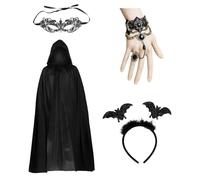 MUNSKT 4-Piece Vampire Costume Set - for Women, with 120cm Black Cape, Horned Headband, Eye Mask & Bracelet - Perfect for Halloween, Parties & Cosplay