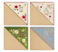 MUNSKT 4PCS Hand Embroidered Corner Bookmark, Letters Handmade Stitched Book Marker Triangle Felt Page Personalized Seasons Flower Meaningful Gift for Women Men Kids Girls Book Read Lovers