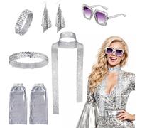 MUNSKT 70s 80s Disco Golden Accessories Set,Frame Bling Sunglasses Earrings Headband Bracelet Leg Warmers,6PCS Abba Accessories Set,Retro Disco Fancy Dress Kit for Women for Theme Parties