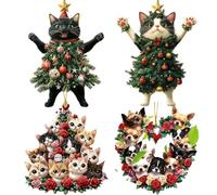 MUNSKT Acrylic Cat Christmas Ornament, 4 Pcs Adorable Feline Design for Tree Decorations, for Cat Lovers, for Cats, and Holiday Decor
