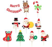 MUNSKT Christmas Cake Toppers,10 PCS Christmas Cake Decorations,Xmas Cupcake Decorations with Christmas Tree Santa Snowman Reindeer