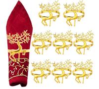 MUNSKT Christmas Reindeer Napkin Rings, 8 PCS Metal Holiday Table Decor for Christmas Dinner, Thanksgiving, Festive Napkin Holders Set (Gold)