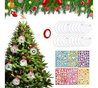 MUNSKT Clear Acrylic Disc Ornaments,20PCS Stickers with Red Ribbon,Flat Baubles for Craft,Christmas Tree Ornaments Hanging Decoration