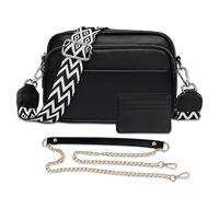 MUNSKT Cross Body Bag for Women,Leather Handbag & Shoulder Bag with Adjustable Wide Strap,Chain Strap and 3-Slot Card Holder,Camera Cross Body Bag for Lady Girl Travel Shopping Work Daily Use (Black)