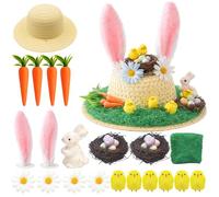 MUNSKT Easter Bonnet Kit, Easter Make Your Own Hat Craft Set with Chick, Bunny, Carrot, Rabbit Ears, Nest, Grass, Flower for Easter Egg Hunt Activity