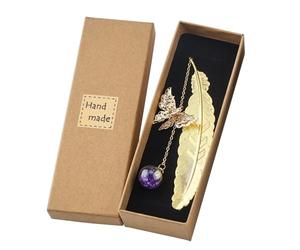 MUNSKT Feather Metal Bookmarks Gifts for Women Silver Metal Feather Bookmark with Butterfly Charm Stocking Fillers Womenn Teenage Girls Book Lovers Stocking Fillers Ladies Gifts for Christmas (Gold)