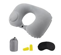 MUNSKT Gray Inflatable U Shaped Travel Neck Pillow with Eye Mask, Ear Plugs & Carry Bag, Ergonomic, Lightweight, Compact & Quick Pack, for Airplane & Travel