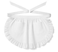 MUNSKT Half Apron for Women 2 Pockets,White Adjustable Frilly Waiter Apron,Cosplay Maid Costume Aprons for Kitchen Cooking Restaurant Hotel Baking Shop Coffee