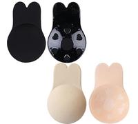 MUNSKT Invisible Strapless Backless Push-Up Bra,2 Pairs Reusable Silicone Adhesive Bra with Anti-Bump & Anti-Droop Design, Breathable, No Smell, for Dresses, Tops (UK, Cup & Band, A, Black+Skin)