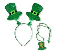 MUNSKT Irish Hat Head Bopper with Shamrock and Green, Hair Band Fancy Dress Adult Kids Party Accessory, Fur Leprechaun Hats Headbandfor Irish Party Decoration