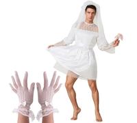 MUNSKT Men Costume Graveyard Bridal Cosplay Deluxe Lace Men'S Wedding Dress Fancy DressWhite for Halloween