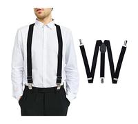 MUNSKT Mens Y-Back Braces with Strong Metal Clips, Elasticated Cross Adjustable 2.5CM Wide Suspenders Trousers for Men Women Business Wedding Casual