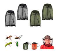 MUNSKT Mosquito Head Net,4 PCS Midge Nets for Head with 2 Storage Bags,Ultra Fine Mesh Insect Proof Face Cover for Outdoor Camping Hiking Fishing Travel,Black and Green