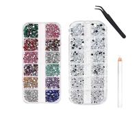 MUNSKT Nail Art Rhinestones Set - Shaped Fancy Coloured Diamonds & White Round Rhinestones with Pick Up Tweezers, Wax Pencil, Ideal for Nail, Face, Craft Decoration,DIY