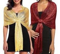 MUNSKT Sparkling Metallic Shawls and Wraps with Buckle for Evening Party, Elegant Accessories for Dresses Wedding Party,Perfect Shawls and Wraps for Evening Dresses,Buckle (Burgundy yellow)