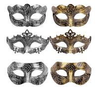MUNSKT Venetian Mens Masquerade Ball Masks Face Mask for Party, Fancy Dress Ball, Masked Ball, Halloween 6 PCS(Silver,Gold)