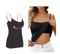 MUNSKT Vest Top with Built in Bra UK,Adjustable Spaghetti Strap Sleeveless Undershirt, Ultra-Soft Seamless,Sleep-Friendly & Breathable for Daily Comfort (UK, Alpha, M, Regular, Regular, Black)