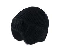 MUNSKT Winter Beanie for Men with Earflaps,Knit, for Men and Women, Unisex,Unisex Thick Warm Knit Hat with Ear Flaps,Thermal Autumn Winter Hats,Fleece Lined Woolly Hats for Outdoor Activity Black