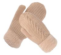 MUNSKT Women's Adjustable Turnover Mittens, Ladies Thick Fleece Lined Insulated Warm Knitted Winter Thermal Mittens Fingerless (Khaki)