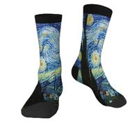 Muntayson Classic Arts Starry Night Athletic Cushioned Crew Socks Cushioned Crew Socks with Arch Compression Secure Fit Women Men