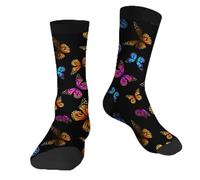 Muntayson Colorful Butterflies Athletic Cushioned Crew Socks Cushioned Crew Socks with Arch Compression Secure Fit Women Men