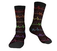 Muntayson Colorful Cardiograms Athletic Cushioned Crew Socks Cushioned Crew Socks with Arch Compression Secure Fit Women Men