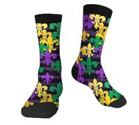Muntayson Mardi Gras Unisex Cushioned Crew Athletic Socks Men & Women Moisture Wicking Breathable Performance