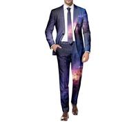 Munweiyu Galaxy Suit Men's 2-Piece Slim Fit Carnival Costume Suit Jacket Suit Trousers 3D Galaxy Print Suits Dinner Wedding Suit Graphic Galaxy Universe Men's Suit Star Space, purple, S
