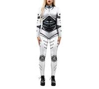 Munweiyu Robot Skull Jumpsuit Women's Halloween Costume Cosplay Romper Skeleton Bone Romper 3D Print Zip Playsuit 3D Print Overall Holographic Techwear Techno Bodysuit