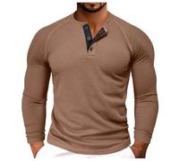 Munweiyu Waffle Henley Shirt Men's Long Sleeve T-Shirt Basic Shirts Pullover Button Down Jumper Long Sleeve Shirts Long Sleeve Sweatshirt Ribbed Work Jumper Crew Neck, brown, 3XL