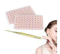 MUNZE Acupuncture Patches Ear Seeds Set 600 Pieces + 1 Copper Probe Ear Acupressure Sticker Pink Card Standard Size