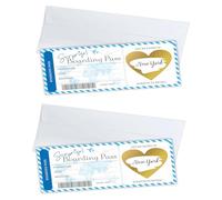 MUNZE Flight Ticket Gift, 2 Pieces Personalised Ruble Free Card Blue 20 cm Long 9 cm Wide for Birthday Couple Travel Surprise