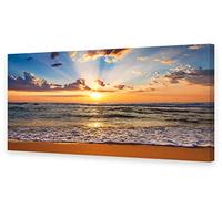 Muolunna BK1850 Wall Art Decor Large Canvas Print Picture Sunrise Ocean Beach Waves Scenery Modern Painting Artwork for Office Wall Decor Home Decoration Stretched and Framed Ready to Hang, 20x40inch