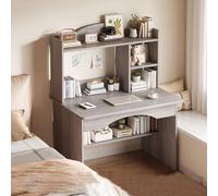 MUOLVSQ Kids Desk,Study Desk for Kids Ages 8-12 with Storage,Children Desk with 2 Cabinets,with Bookshelf and Storage Area,Children and Student Writing Table(Grey,39in)