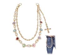 Muomdid Fashion Layered Pants Wallet Chains Exquisite Gold Rhinestone Pearl Jean Pocket Chain Fashion Street Pocket Jeans Chains for Women Men Keychain Punk Jewelry
